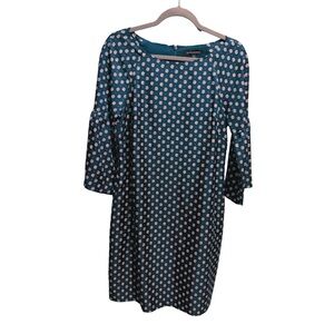 Banana Republic Paisley Print Dress Small Navy Pink Blue Dress 3/4 bell sleeve